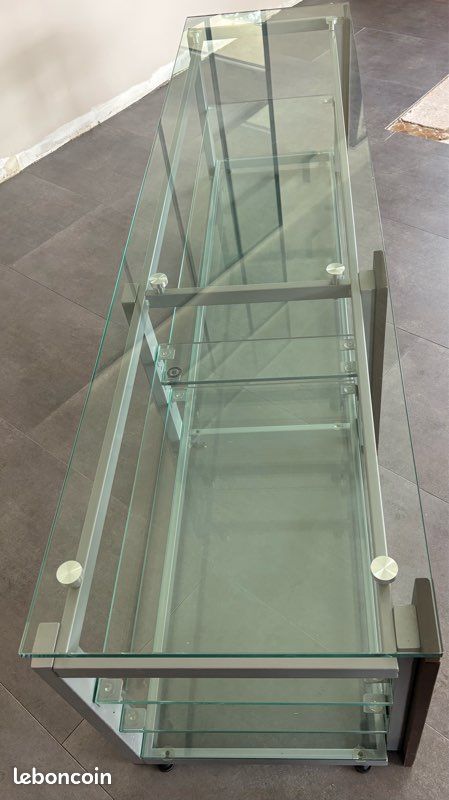 Meuble TV design 180 cm verre bois métal (image 3)