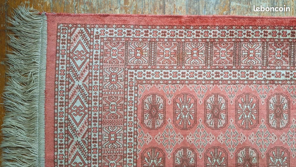 Tapis turkmène Ersari Bokhara vintage fait main Laine soyeuse brillante 123 cm x 69 cm (image 2)