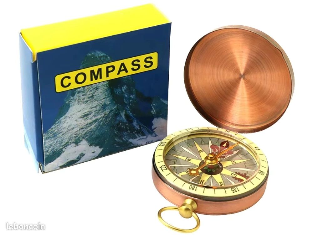 Boussole De Poche En Métal Cuivre Vintage - Couvercle Rabattable Automatique, Précise, Légère (54 G), Pour Randonnée