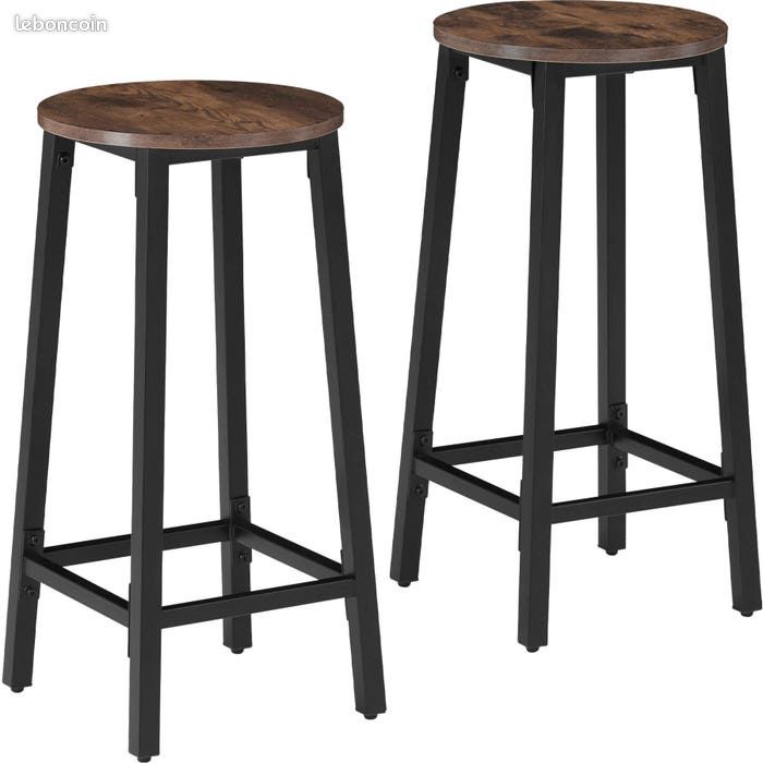 Lot de 2 tabourets de bar - Look industriel bois foncé (image 1)