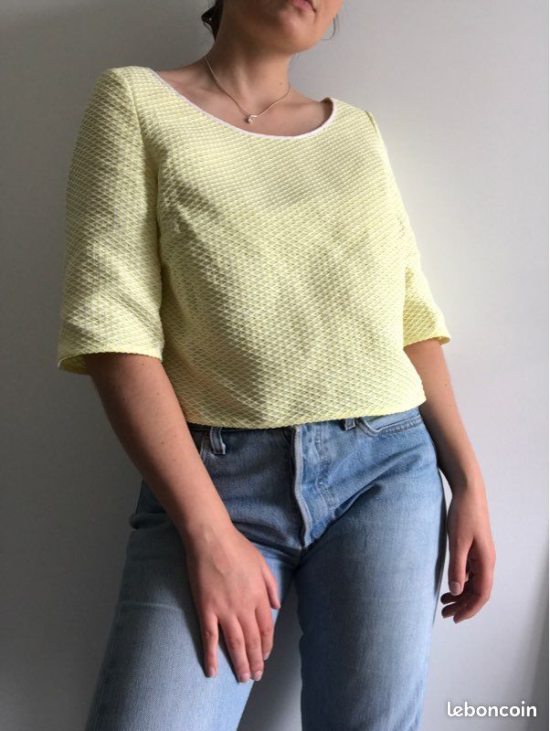 Crop top jaune citron/jaune pastel Nafnaf (image 1)