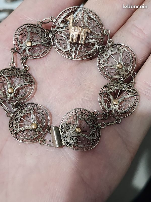 Bracelet Vintage à Maillons Gravés Relief Ajouré Avec Cristaux - Couleur Or