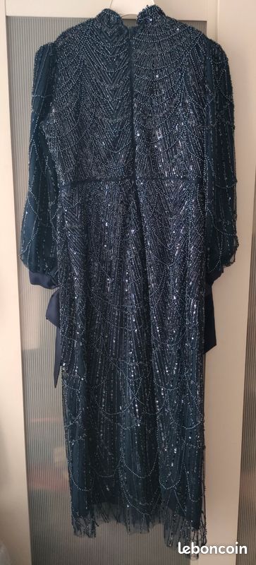 Robe soirée perles bleu marine 42 (image 11)