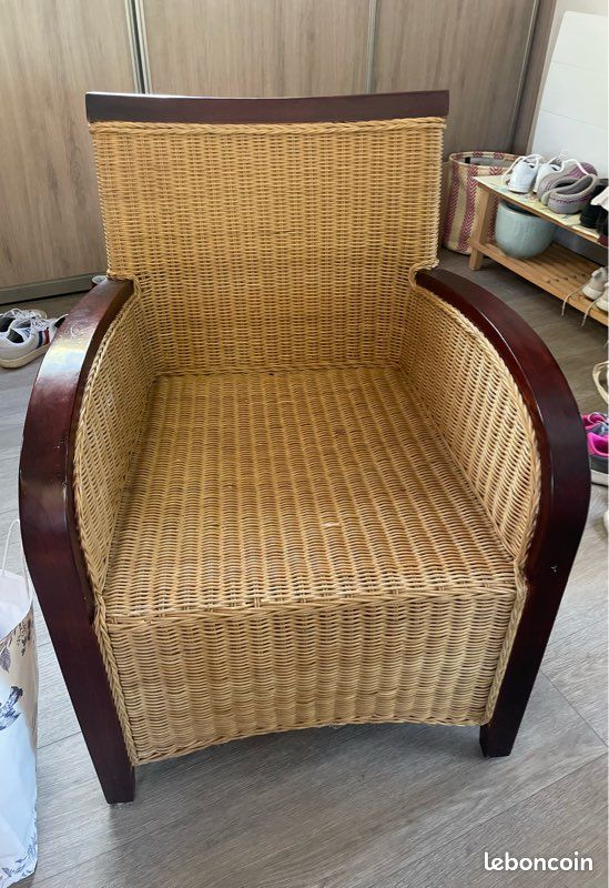Fauteuil osier et bois (image 1)