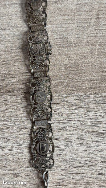 Bracelet Vintage Alsace – Métal Argenté Avec Blason – Souvenir Ancien