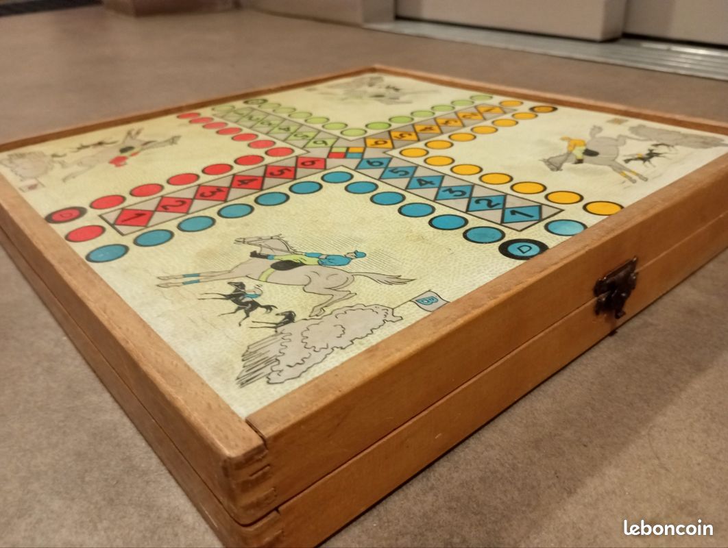 1950 plateau 33x33x5cm made in France jeujura jeu de l'oie petit chevaux dès dames échec - BACKGAMMON - 4 jeux plateaux 1950 jeu jura anciens rétro vintage (image 1)