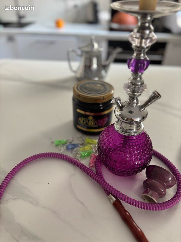 Chicha violette en verre design + tuyau assorti (image 2)
