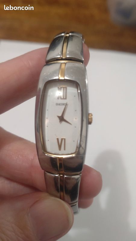 Montre Femme Seiko Vintage Années 90 - Cadran Blanc, Boîtier Or, Bracelet Maillons, Très Bon état