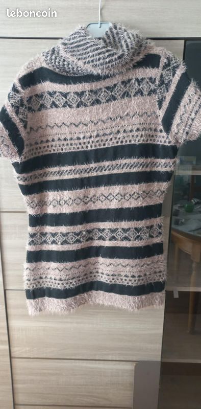 Pull long grand col roulè manche courte Bréal Vêtements