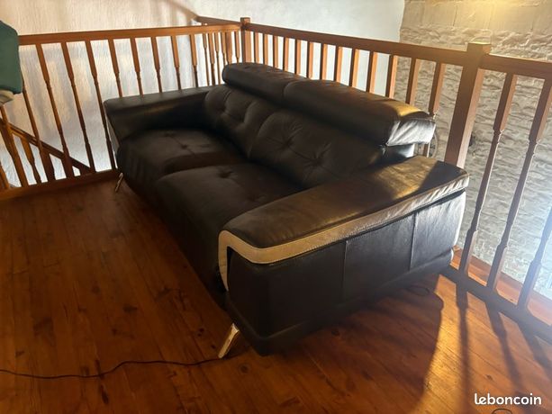 Canapé Relax 2 Places Cuir Noir – Avec Repose-pieds – Vente Urgente – Occasion Bon état