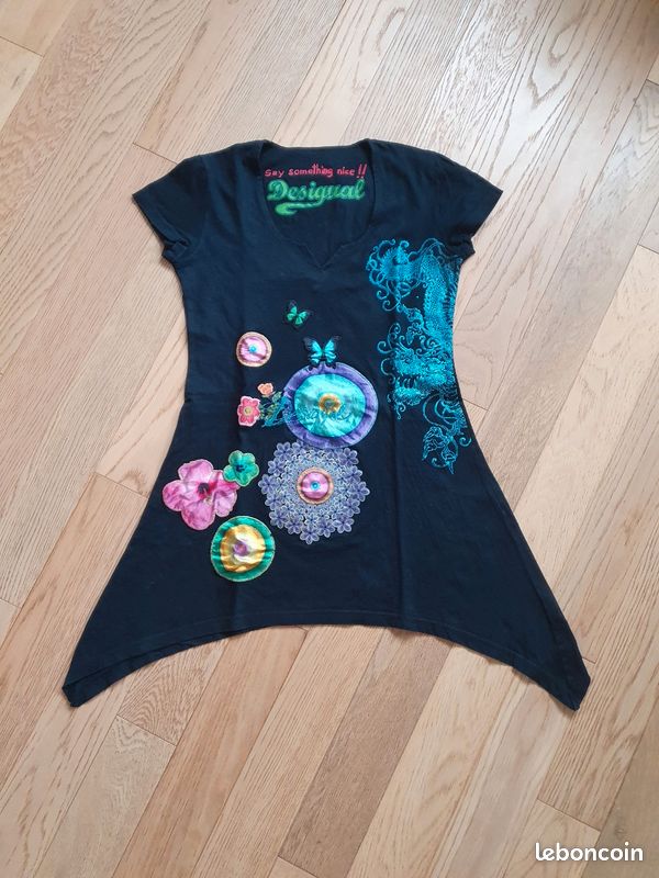 Tunique Desigual Femme Taille XS/34 – Multicouleur, Coton, Col V, Occasion
