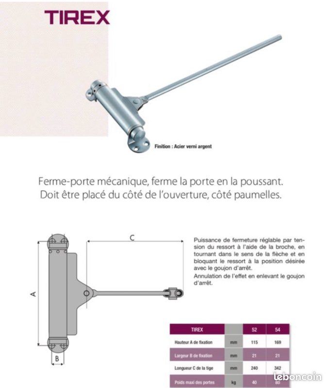 Ferme-porte mécanique Tirex 52 galet simple Groom (image 3)