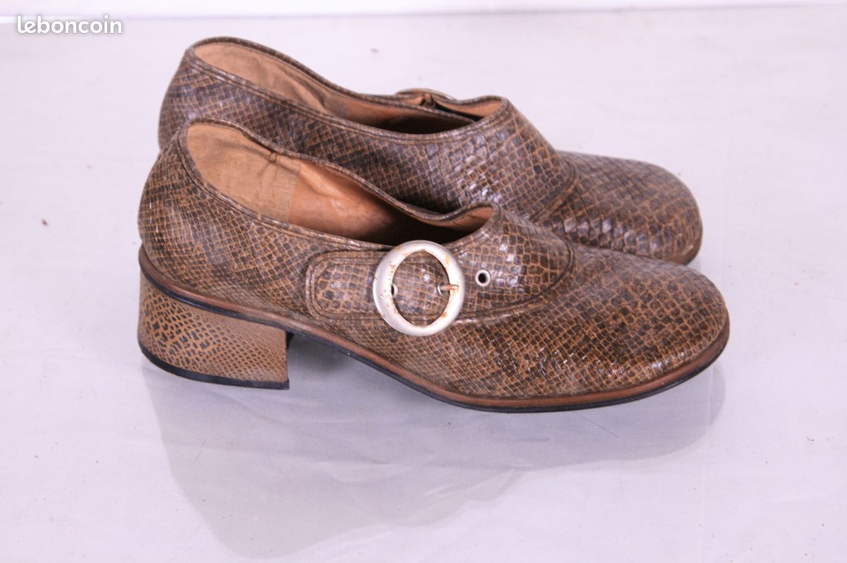 Bottes Vintage Femme Années 60-70 En Cuir Marron - Taille 37, Occasion, Style Bottillon