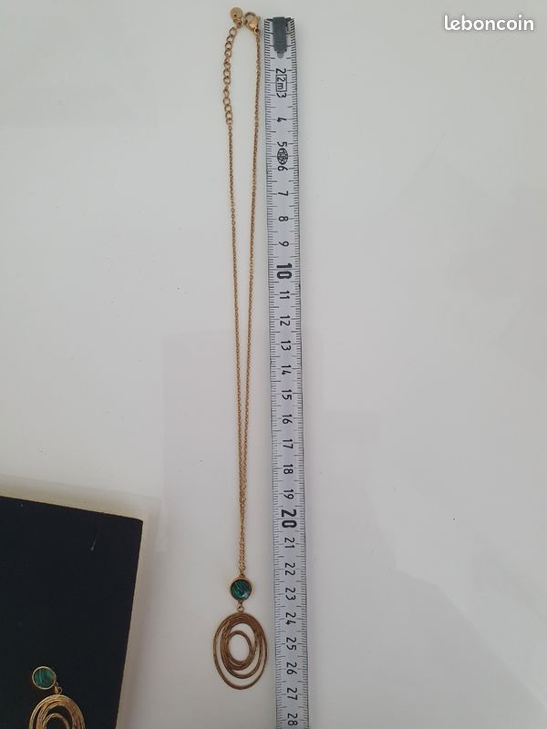 Parure Neuve collier pendentif et boucles d'oreilles Acier et Malachite (image 10)