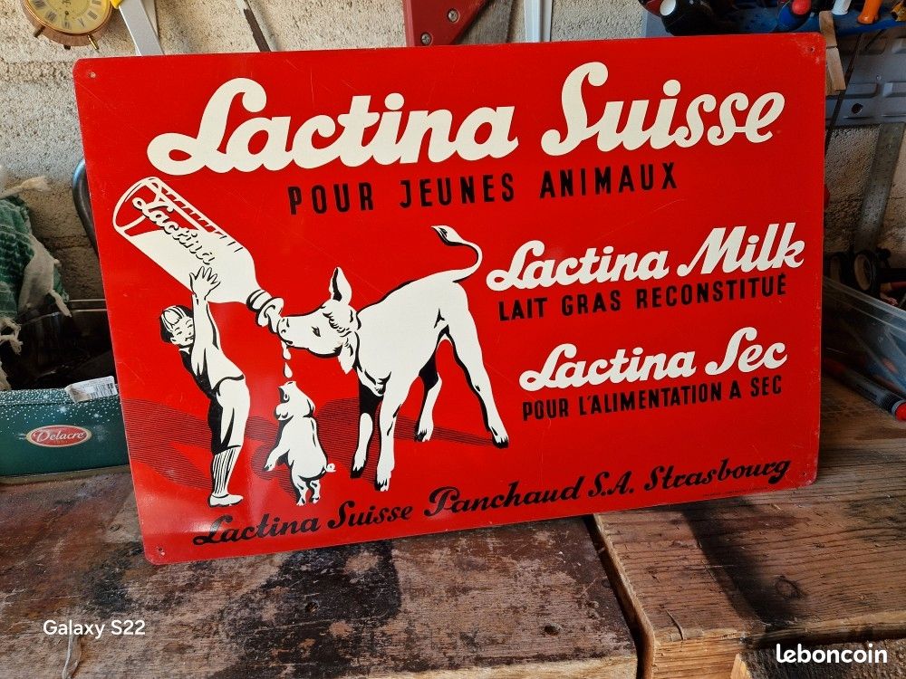 Ancienne tôle LACTINA SUISSE TOLAQUE ALSACIENNE NOENHEIM longueur 60 Cms (image 1)