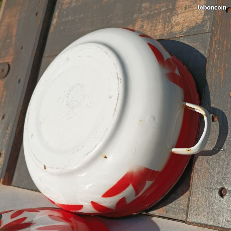 Ancienne Marmite Faitout Émaillée Rouge – Avec Couvercle – Vintage