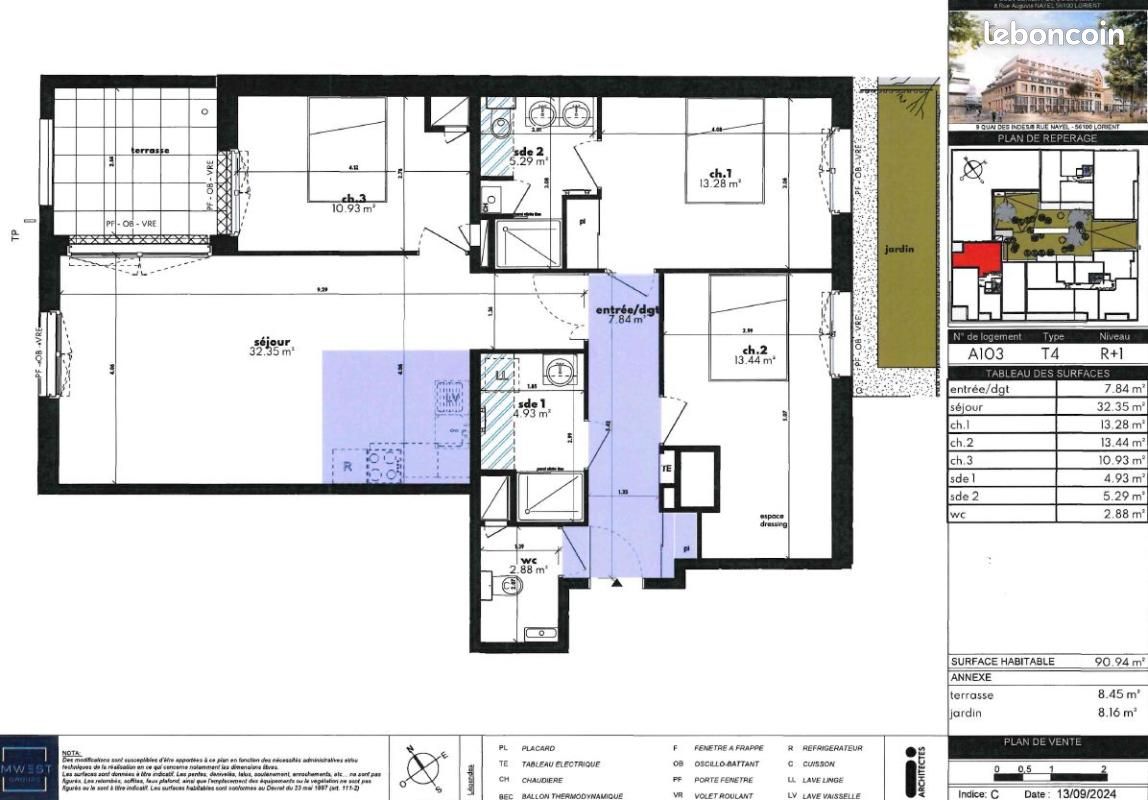 Appartement 4 pièces 90 m² · à Lorient · 90 m² · 1 370 €