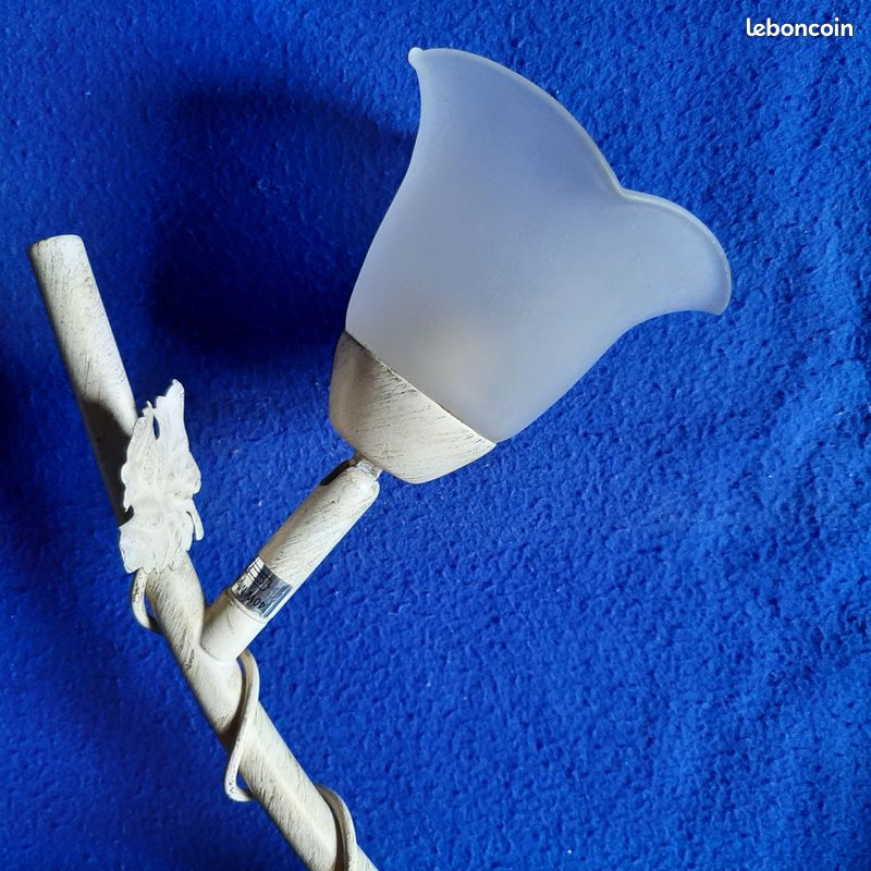 Luminaire, applique murale fer ivoire doré, éclairage 2 ampoules 16 (image 3)