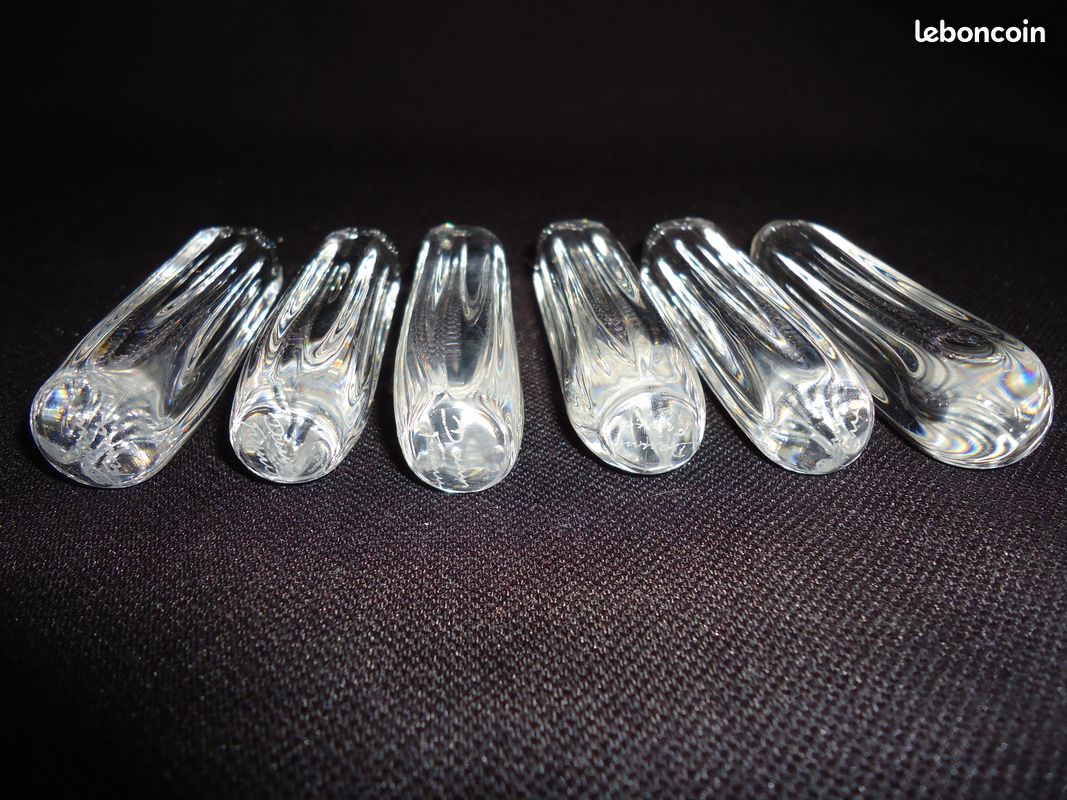 Coffret De 6 Porte-couteaux Daum En Cristal - Années 60 - Bâtonnets Bouts Ronds - Blanc