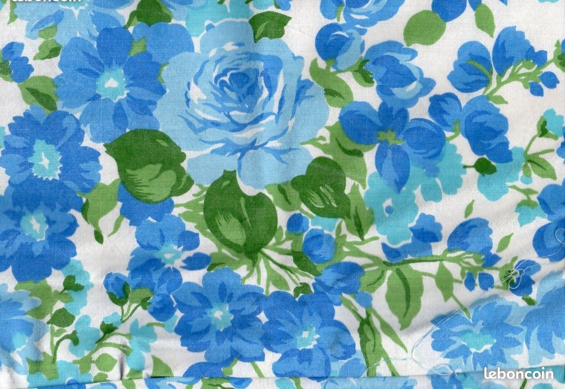 Coupon De Tissu Fleuri Bleu - Coton, Motif Fleurs, Neuf, Idéal Pour Couture