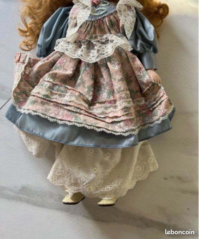 Ensemble 3 Pièces Pour Poupée 40/41 Cm – Soie Abricot Et Dentelle – Style 1880