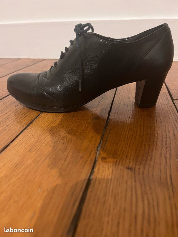 Escarpins en cuir à lacet et talons - Noir - Taille 36 (image 4)