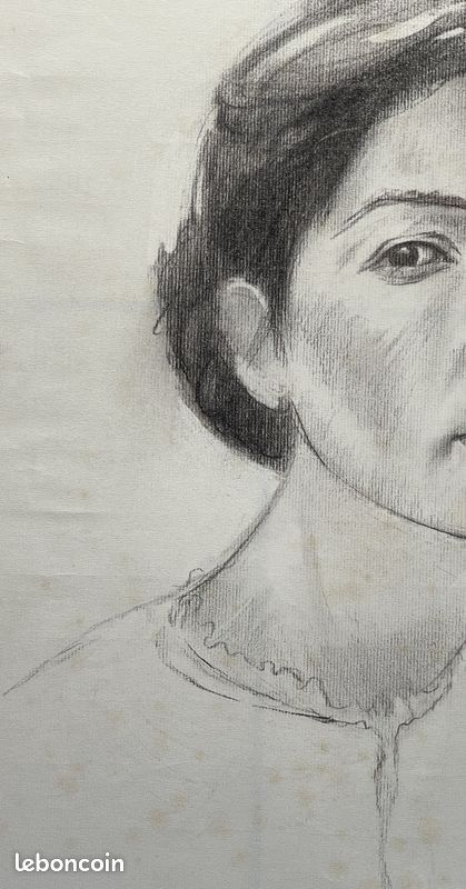 René RICHETIN (1923-2008) Grand dessin Portrait d'une princesse () Signé au crayon (70') COBRA (image 6)