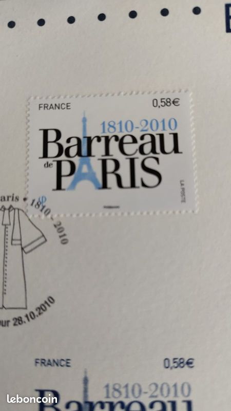 Timbre : document philatélique 1er jour Barreau de Paris (image 2)