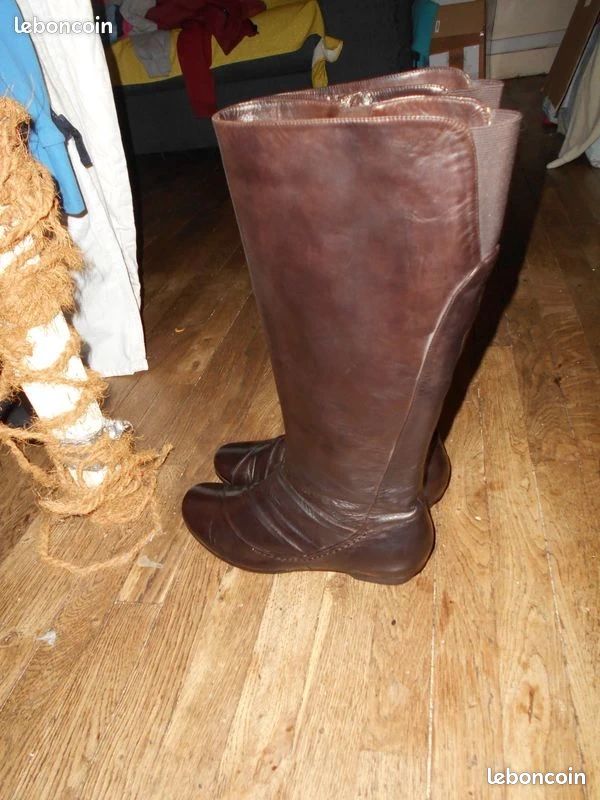 Bottes Genoux Heyraud En Cuir Et Daim Noir - Taille 41 (US 9) - Occasion Très Très Bon état
