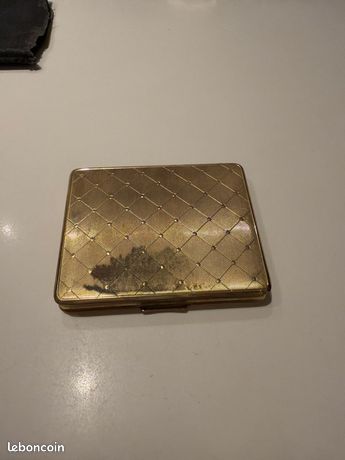 Poudrier Ancien De Sac - En Métal Doré Avec Miroir, Dimensions 8.5 X 7.5 Cm, Vintage !