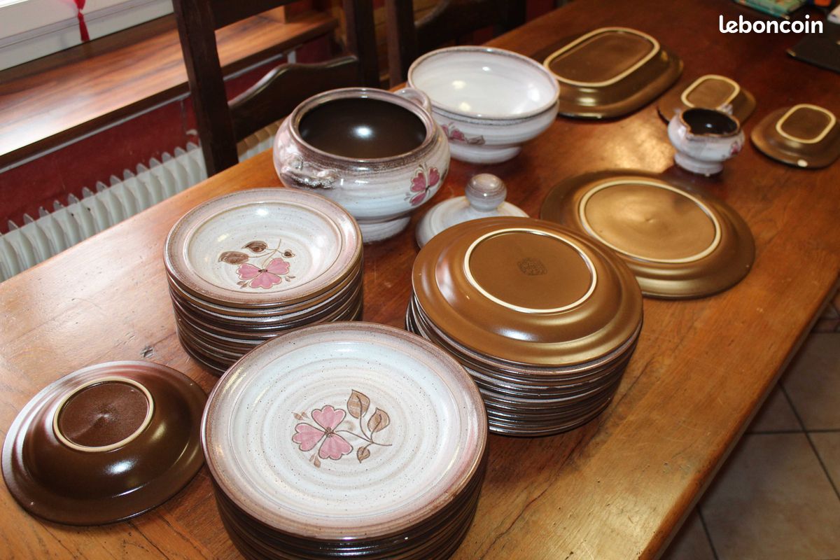 Vaisselle grès brun marron et rose, Niderviller modèle "Sandra" (années 70) (image 12)