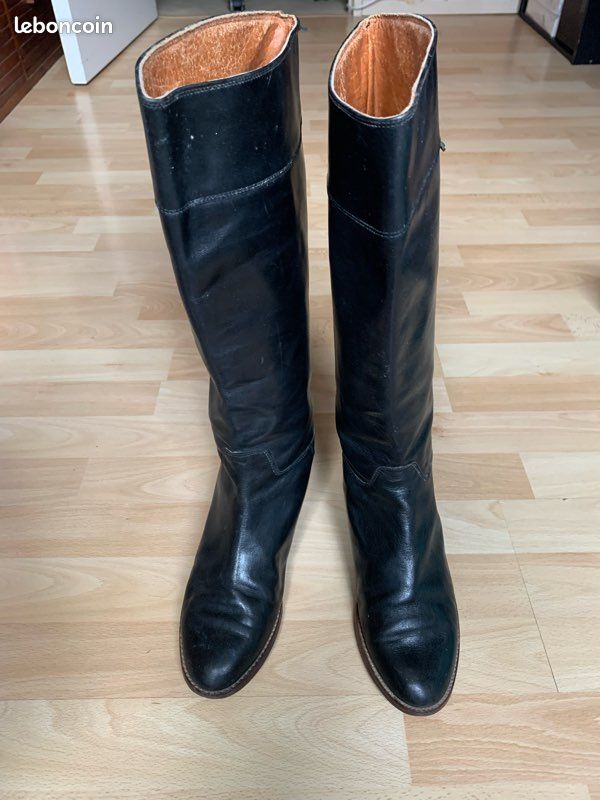 Bottes Anciennes Années 1890 – Cuir Noir Et Olive – Vintage
