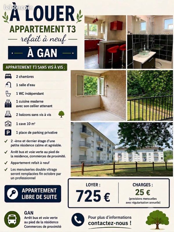 Appartement 3 pièces 63 m² · à Pau · 63 m² · 750 €