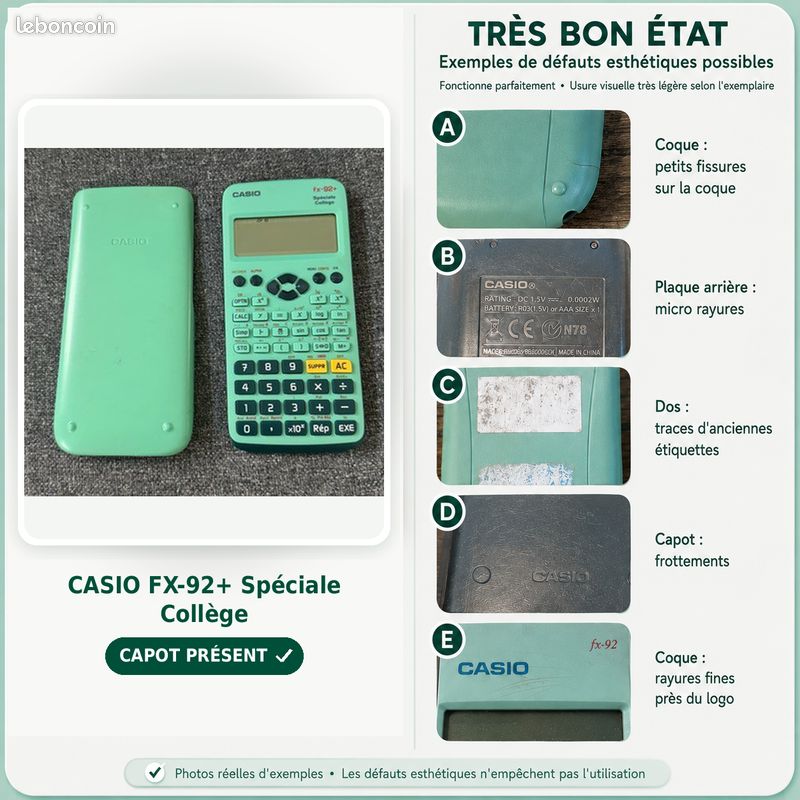/ FRAIS DE PORTS OFFERTS / FX 92+ casio spécial collège calculatrice calculette (image 1)
