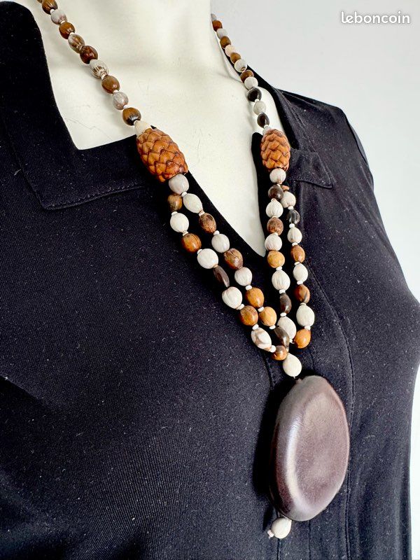 Collier Ethnique plastron d'amazone, argent agate noire | Bijou Zor