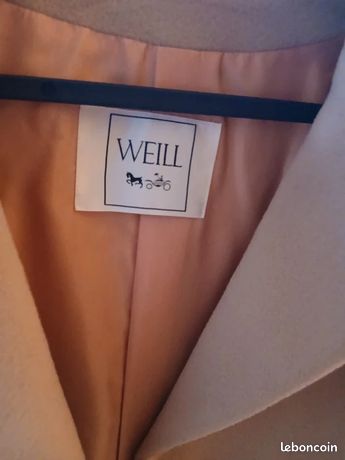 Veste Longue Weill Vert Noir Ocre Rayures - Taille 46 - Avec écharpe - Très Bon état