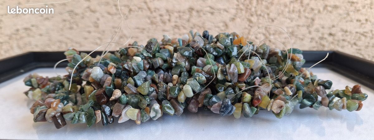 Lot de 6 fils de perles chips en agate mousse naturelle (387g) (image 1)