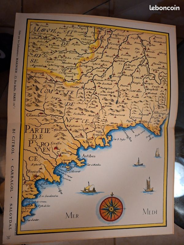 263: superbe carte comté de Nice vieux pays de France, marinier (image 1)