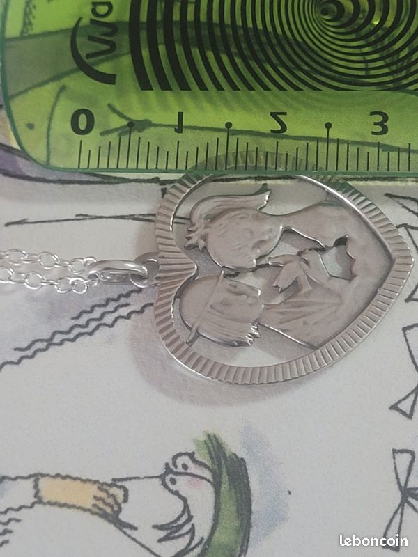 Pendentif Vintage En Argent Massif 925 - Forme Carte à Jouer Cœur, Neuf Sans Emballage