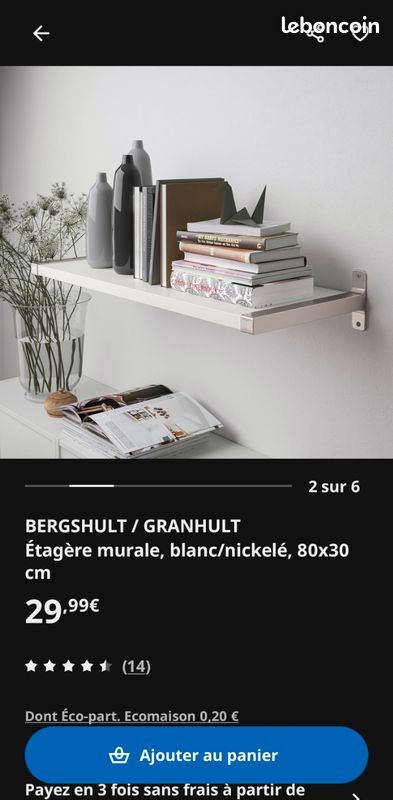 Tablette étagère murale berghsult/granhult ikea 80x30cm (image 2)