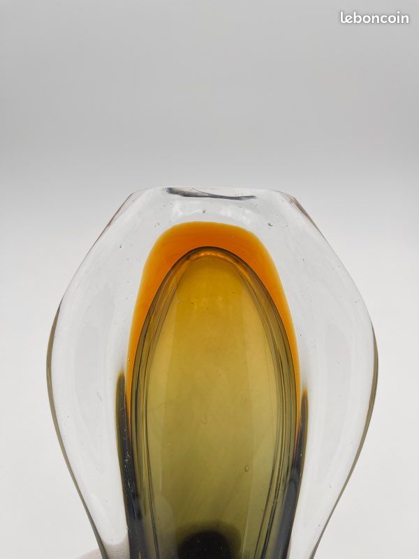 Vase Sommerso Flavio Poli Seguso Murano Verre Vert Ambre 1950 (image 12)