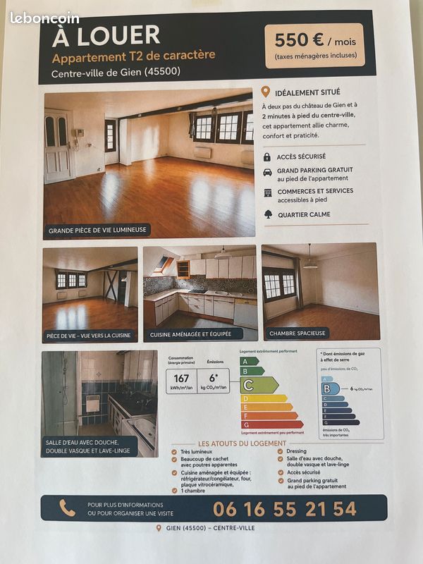Appartement 2 pièces 70 m² · à Gien · 70 m² · 550 €