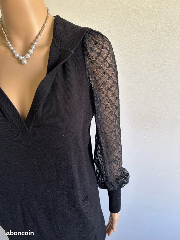 Robe Pull Noire Et Grise Morgan - Taille S, Longueur Genou, Occasion Très Bon état