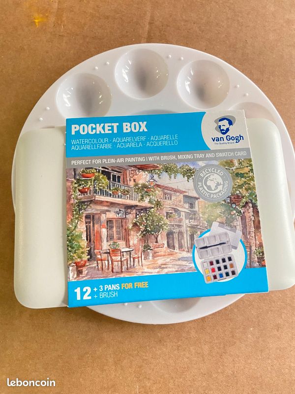 Van Gogh Coffret De Poche D'aquarelle, 5 Demi Godets, Pinceaux Et Plateaux Mélangeurs De Couleurs Primaires, Haute Pigmentation, Idéal Pour Les Artistes