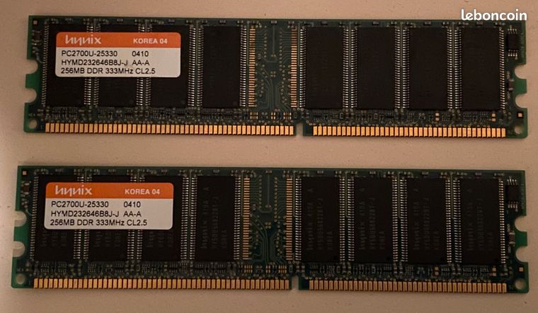 Lot 2GB Mémoire Hynix SDRAM DDR-333 PC2700 Accessoires informatique
