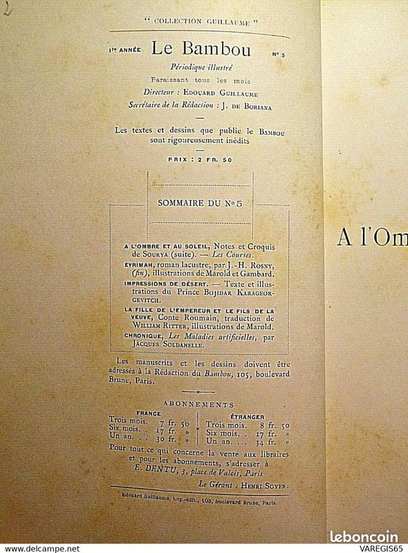 LE BAMBOU-1e ANNEE N° 5 & 6-BELLE RELIURE BASANE & DORURES-EDITION ORIGINALE DE 1893-DENTU-GUILLAUME (image 3)