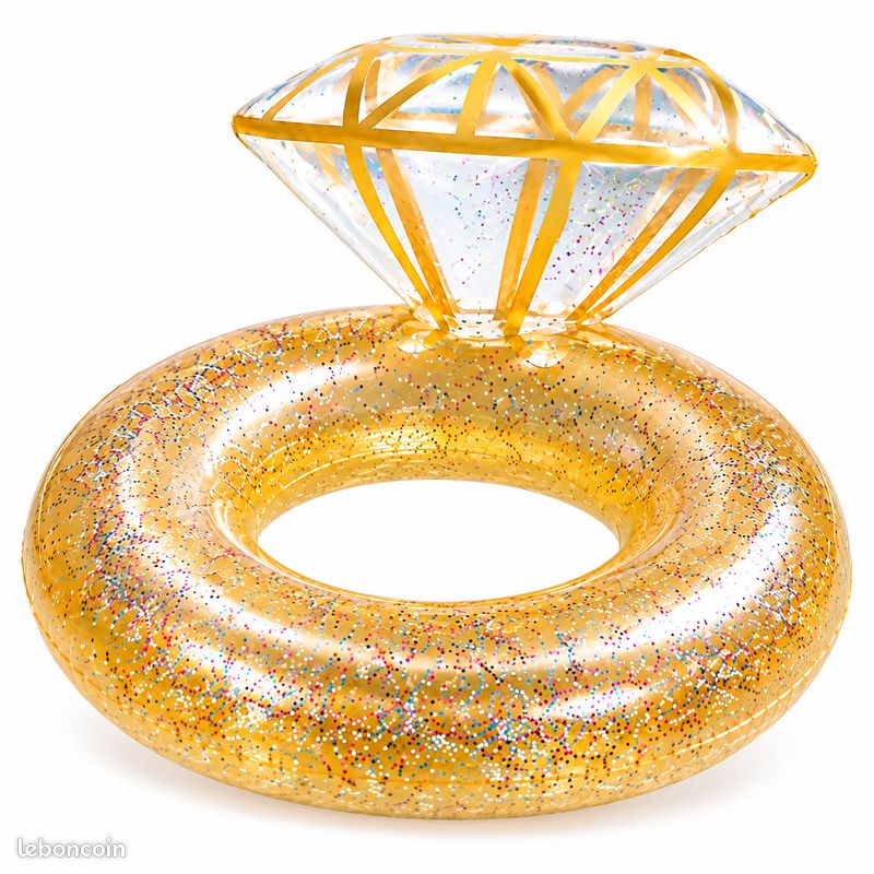 Bouée gonflable bague diamant dorée XXL – 100 × 133 cm (image 1)