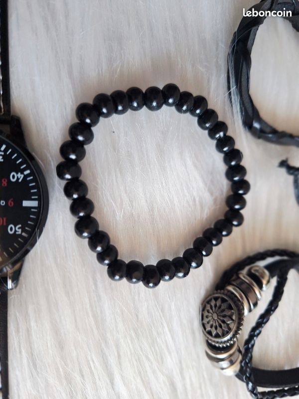 Parure Montre Cuir Et 3 Bracelets Neufs Pour Homme - Montres & Bijoux