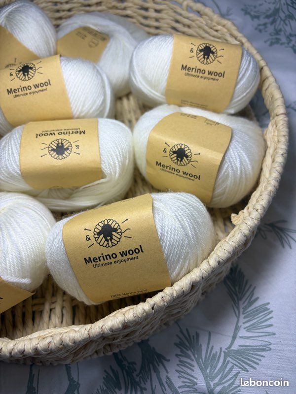 Lot De 10 Pelotes De Laine Mérinos 50% - Blanc Cassé - Fabriqué En France - Pour Tricot/crochet