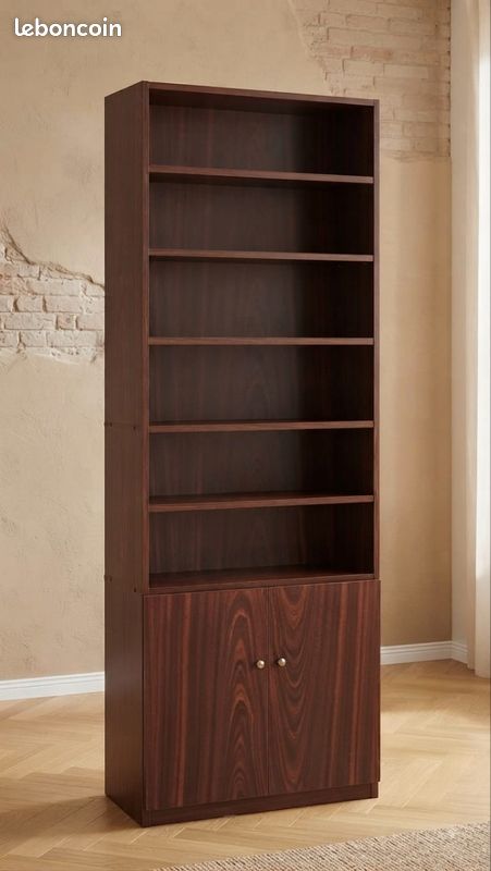 Bibliothèque vintage scandinave couleur teck Années 70 (VITRE MANQUANTES) (image 1)